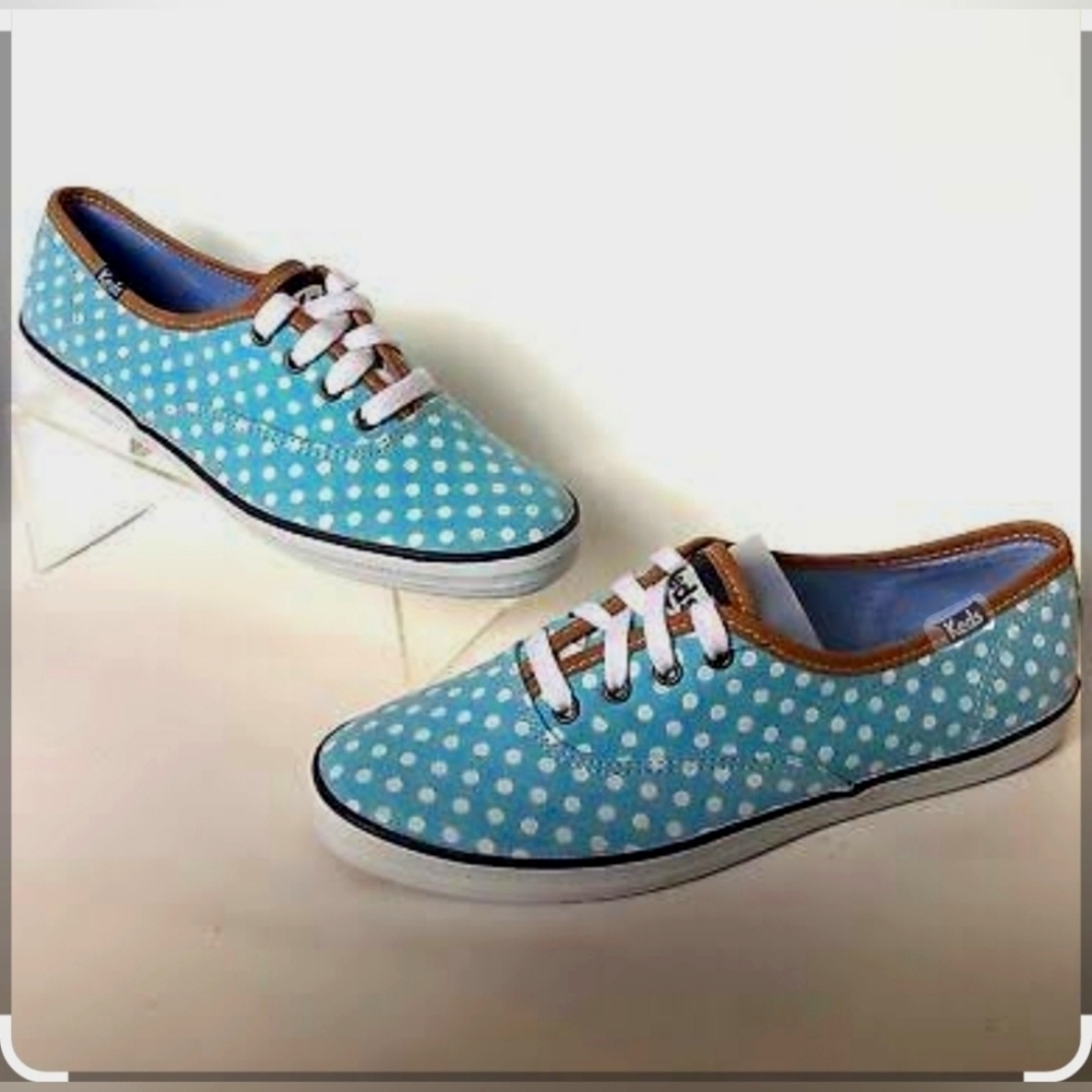 Keds Champion Dot Turquoise Blue White Polka Dot Low Top Lace-up Sneakers 7.5